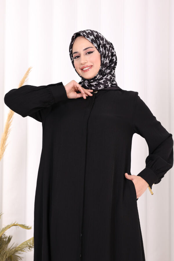 Boydan Düğmeli Elbise 7053 Siyah - 5