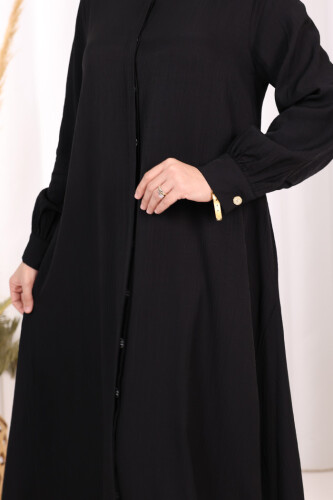 Boydan Düğmeli Elbise 7053 Siyah - 6