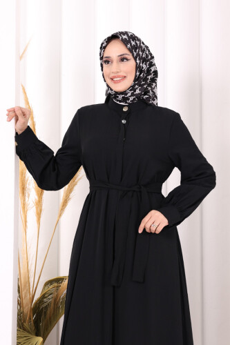 Hac Umre Elbise Boydan Düğmeli 7053 Siyah - 5