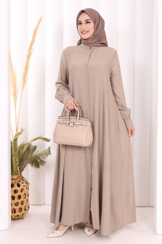 Boydan Düğmeli Elbise 7053 Vizon - 1