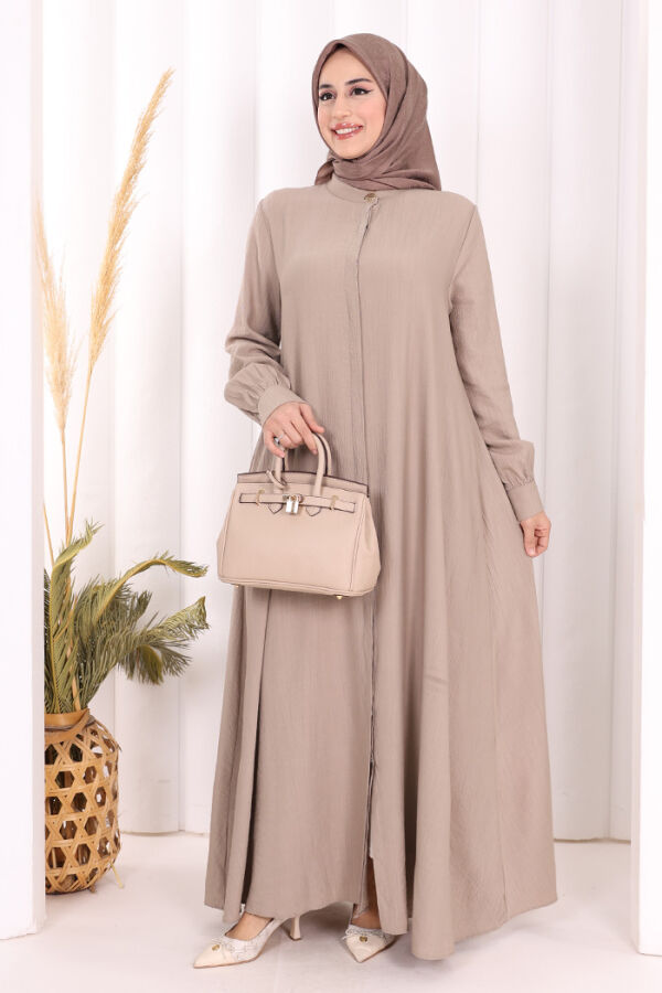 Boydan Düğmeli Elbise 7053 Vizon - 1