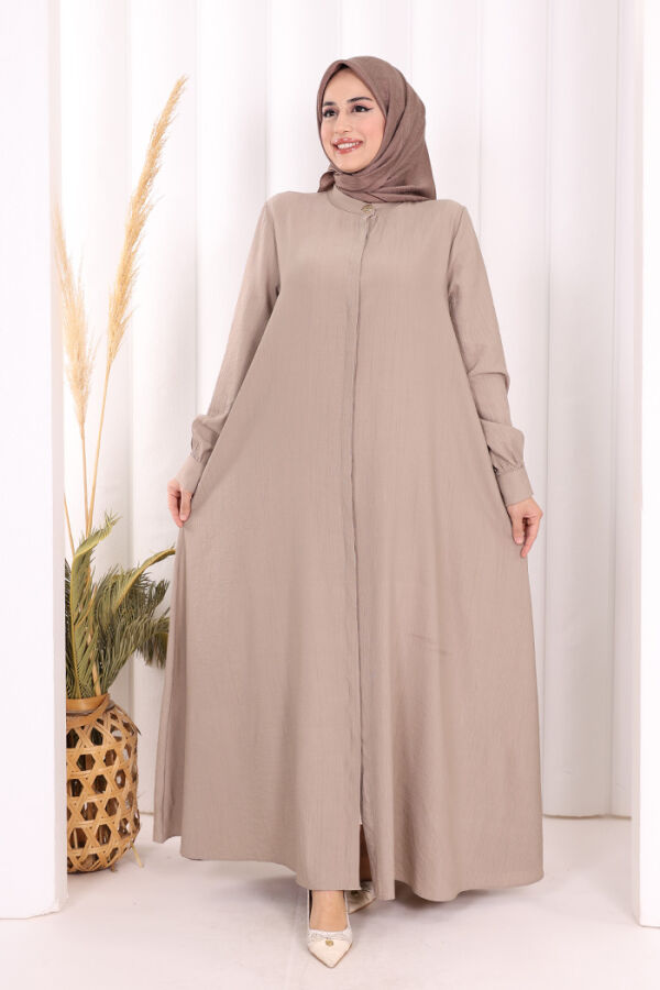 Boydan Düğmeli Elbise 7053 Vizon - 2