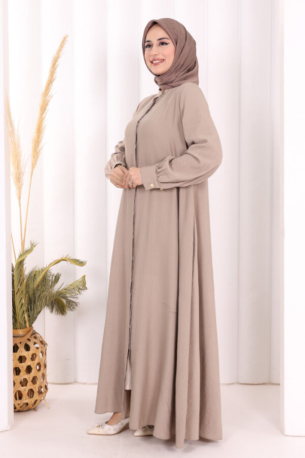 Boydan Düğmeli Elbise 7053 Vizon - 3