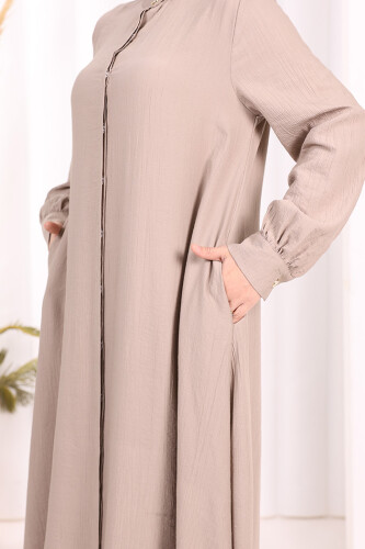 Boydan Düğmeli Elbise 7053 Vizon - 6