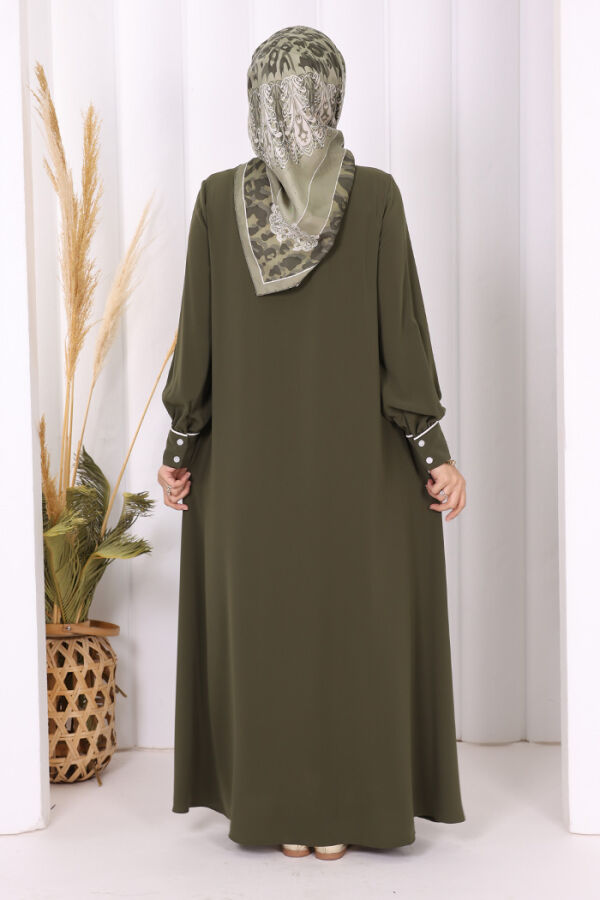 Boydan Düğmeli Ferace Elbise 3975 Haki - 4