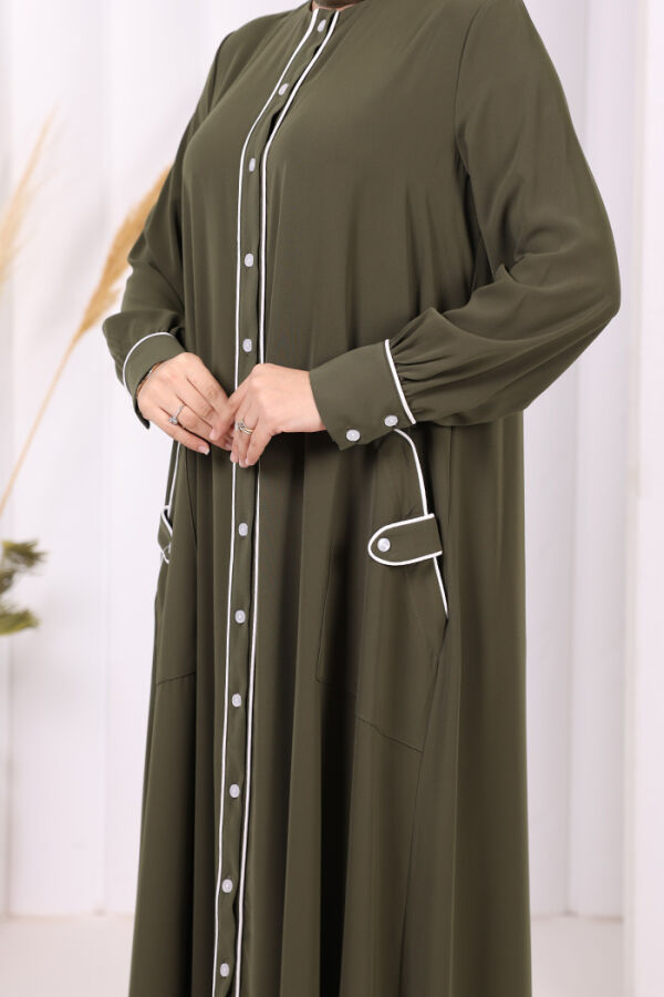 Boydan Düğmeli Ferace Elbise 3975 Haki - 6