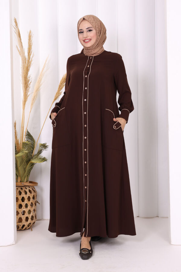 Boydan Düğmeli Ferace Elbise 3975 Kahverengi - 1