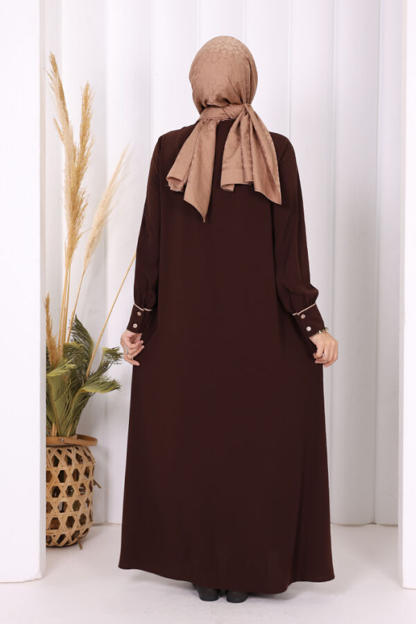 Boydan Düğmeli Ferace Elbise 3975 Kahverengi - 4