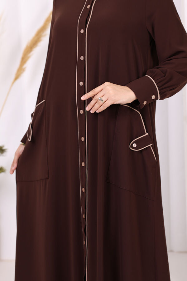 Boydan Düğmeli Ferace Elbise 3975 Kahverengi - 6