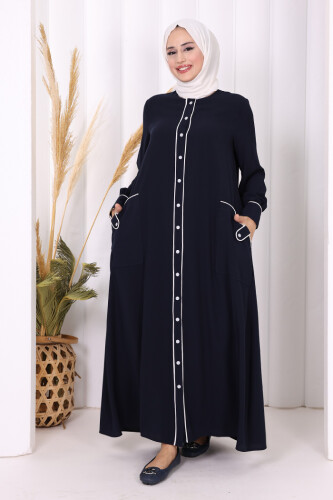 Boydan Düğmeli Ferace Elbise 3975 Lacivert - Bym Fashion