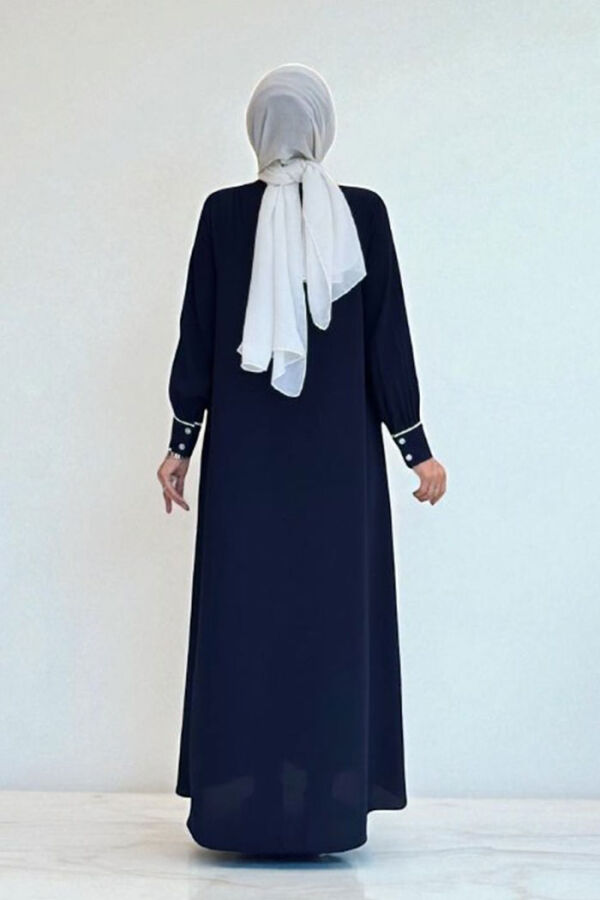 Boydan Düğmeli Ferace Elbise 3975 Lacivert - 2