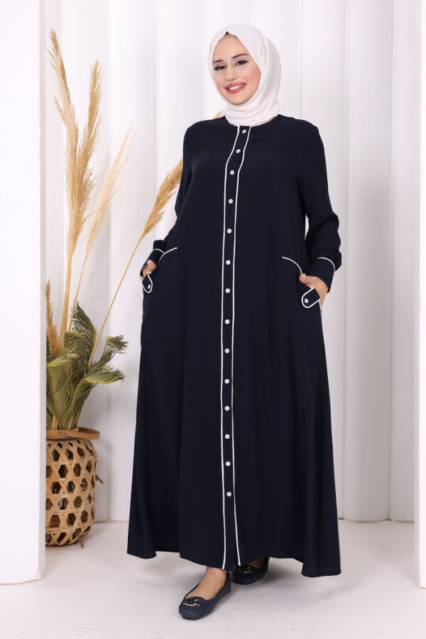 Boydan Düğmeli Ferace Elbise 3975 Lacivert - 1