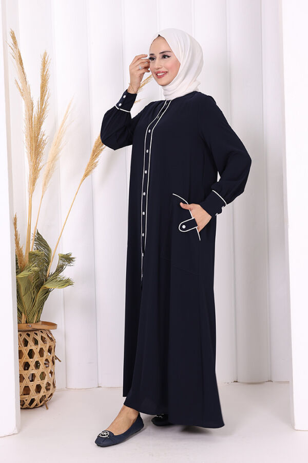 Boydan Düğmeli Ferace Elbise 3975 Lacivert - 3