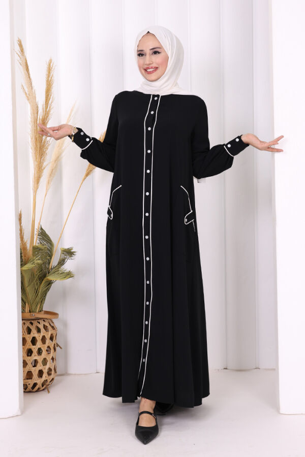 Boydan Düğmeli Ferace Elbise 3975 Siyah - 2