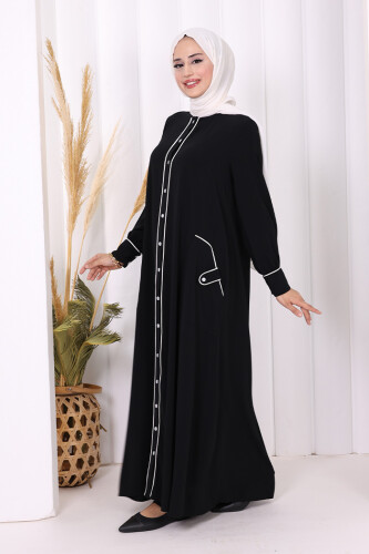 Boydan Düğmeli Ferace Elbise 3975 Siyah - 3