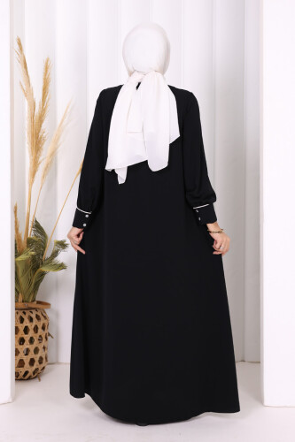 Boydan Düğmeli Ferace Elbise 3975 Siyah - 4