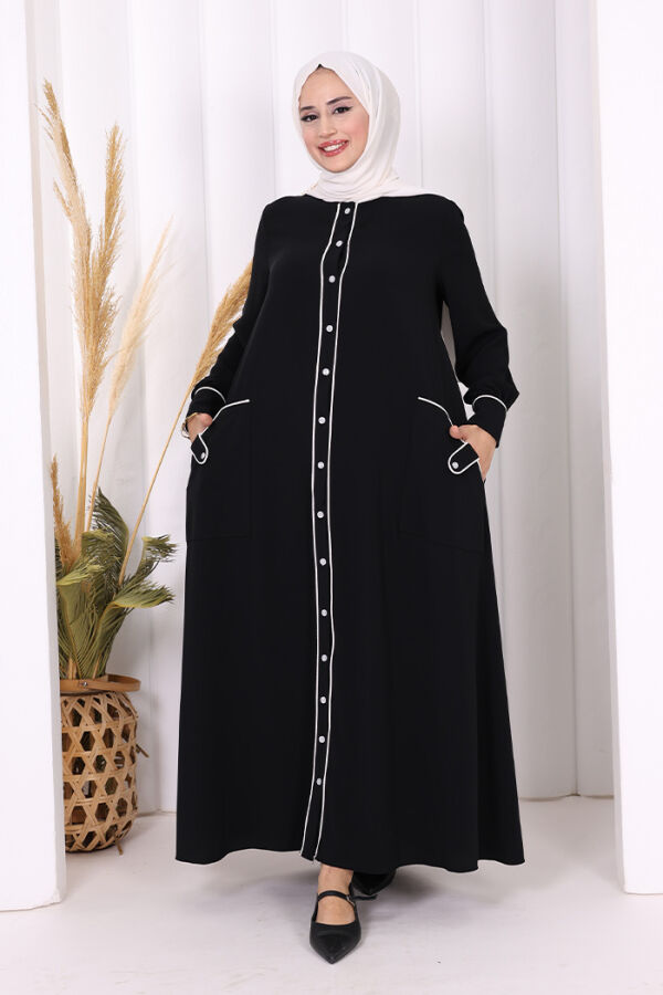 Boydan Düğmeli Ferace Elbise 3975 Siyah - 1