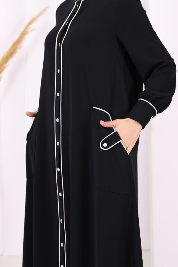 Boydan Düğmeli Ferace Elbise 3975 Siyah - 6