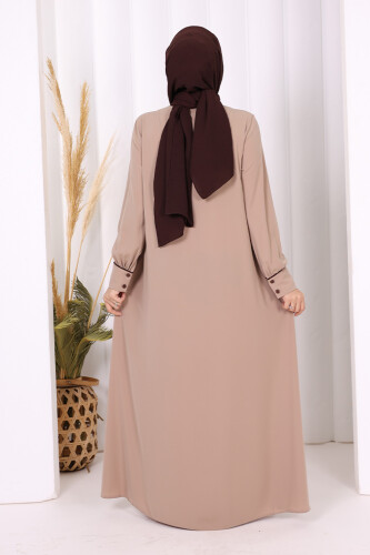 Boydan Düğmeli Ferace Elbise 3975 Vizon - 5