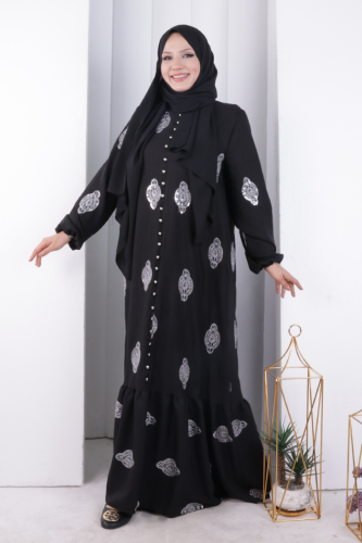 Boydan Düğmeli Nakışlı Elbise 60991 Ekru - 2