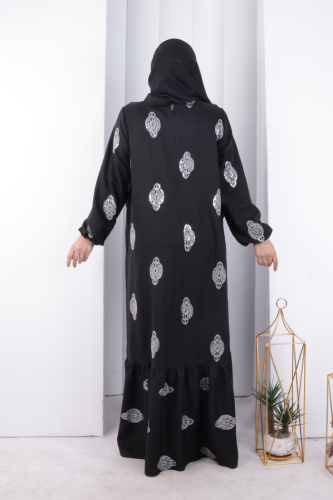 Boydan Düğmeli Nakışlı Elbise 60991 Ekru - 3