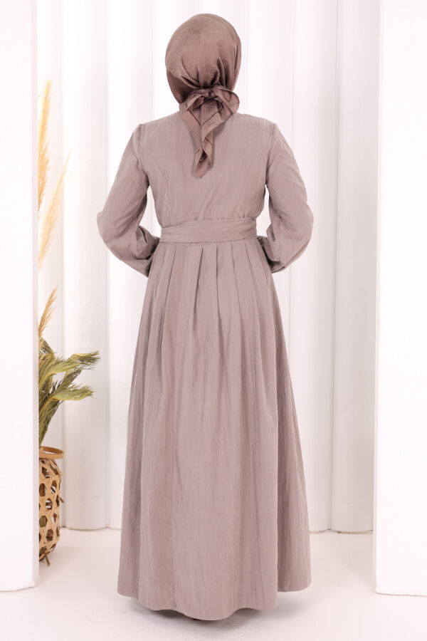 Broş Detaylı Boydan Düğmeli Elbise 7059 Duman - 4