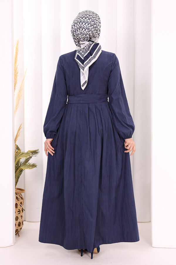 Broş Detaylı Boydan Düğmeli Elbise 7059 Lacivert - 4