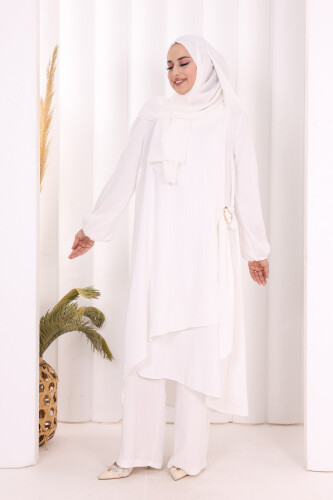 Broş Detaylı Pantolon Takım 8011 Ekru - 2