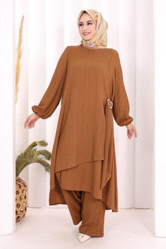 Broş Detaylı Pantolon Takım 8011 Kahverengi - 2