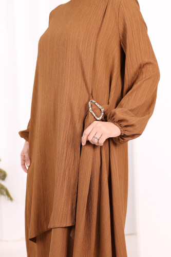 Broş Detaylı Pantolon Takım 8011 Kahverengi - 6