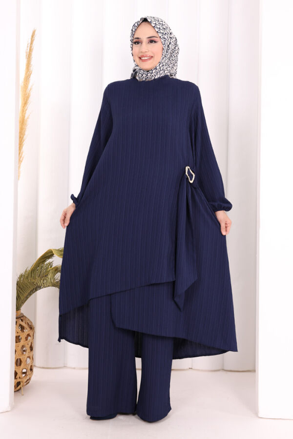 Broş Detaylı Pantolon Takım 8011 Lacivert - 2