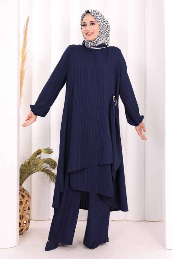 Broş Detaylı Pantolon Takım 8011 Lacivert - 3