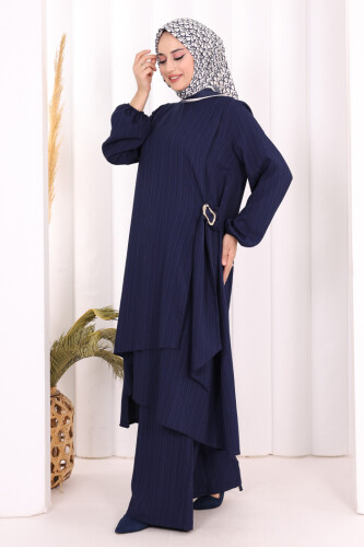 Broş Detaylı Pantolon Takım 8011 Lacivert - 4
