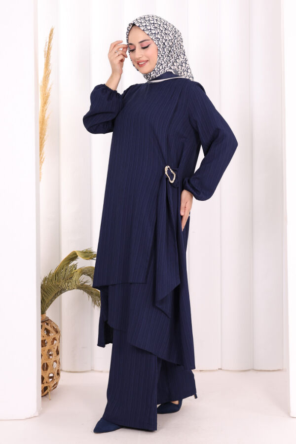 Broş Detaylı Pantolon Takım 8011 Lacivert - 4