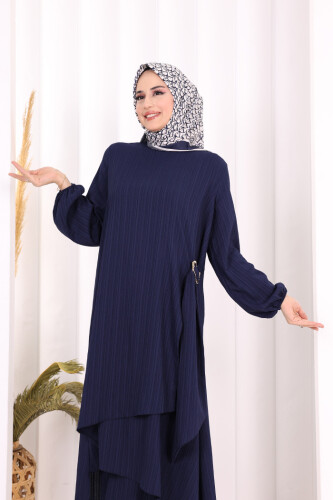 Broş Detaylı Pantolon Takım 8011 Lacivert - 6