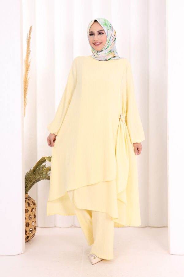 Broş Detaylı Pantolon Takım 8011 Sarı - 2