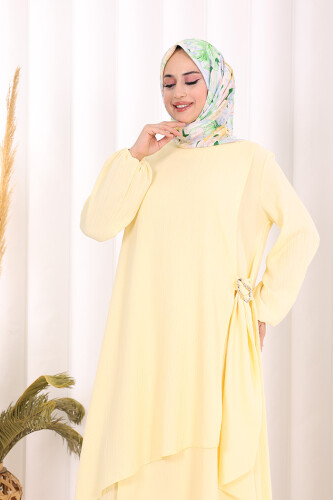 Broş Detaylı Pantolon Takım 8011 Sarı - 5