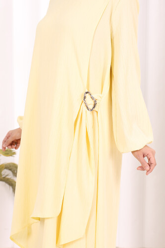 Broş Detaylı Pantolon Takım 8011 Sarı - 6