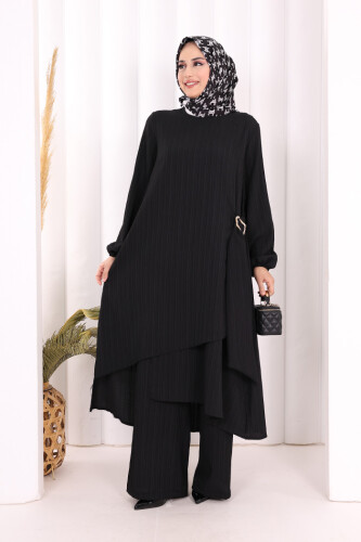 Broş Detaylı Pantolon Takım 8011 Siyah 