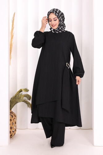 Broş Detaylı Pantolon Takım 8011 Siyah - 3