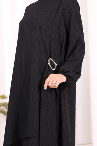 Broş Detaylı Pantolon Takım 8011 Siyah - 7