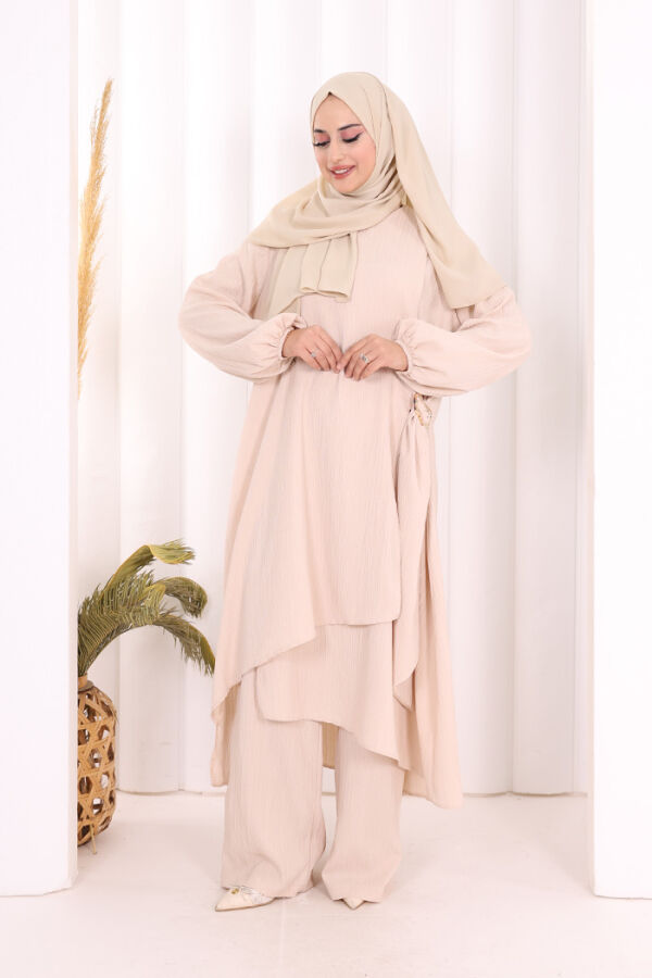 Broş Detaylı Pantolon Takım 8011 Taş - 1