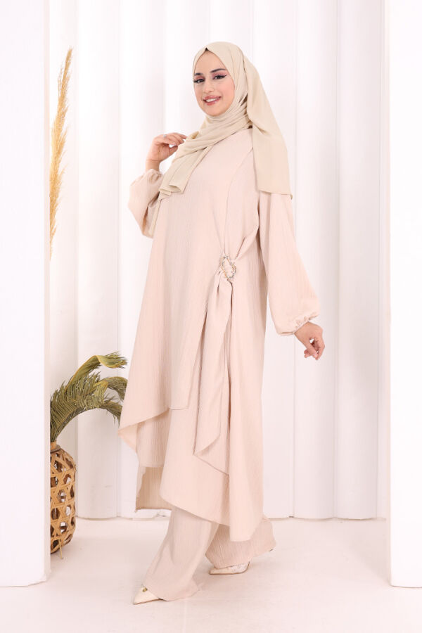 Broş Detaylı Pantolon Takım 8011 Taş - 3