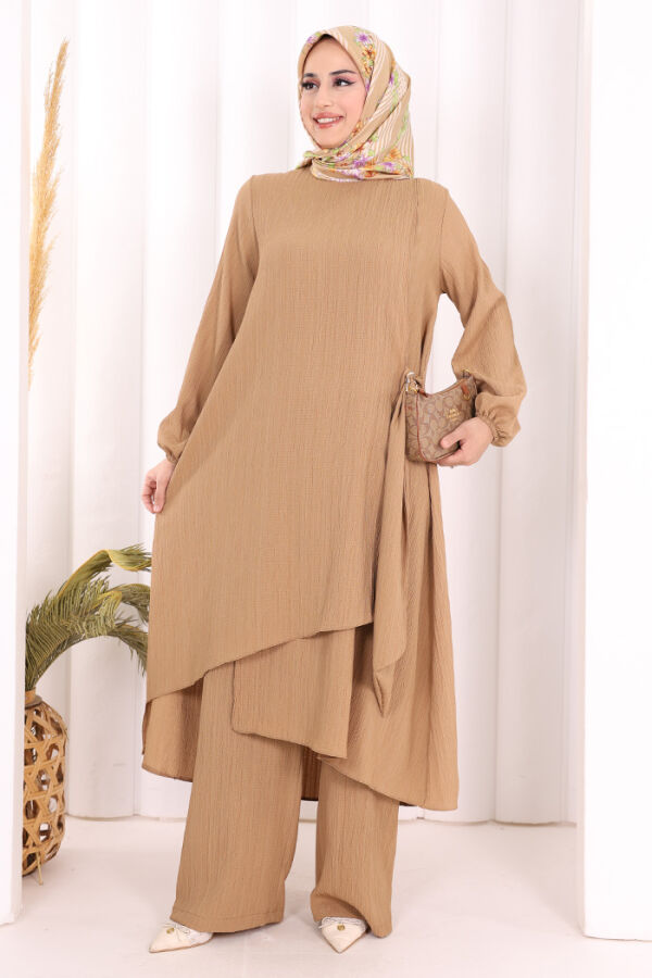 Broş Detaylı Pantolon Takım 8011 Vizon - 1