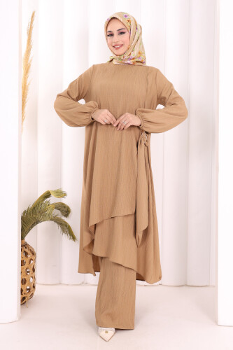 Broş Detaylı Pantolon Takım 8011 Vizon - 2