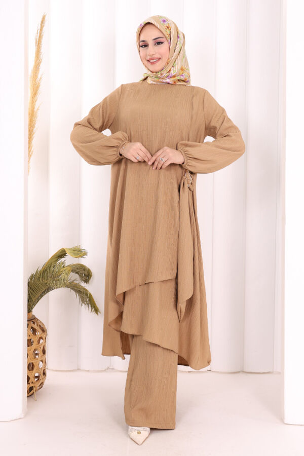 Broş Detaylı Pantolon Takım 8011 Vizon - 2