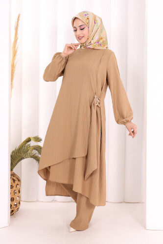 Broş Detaylı Pantolon Takım 8011 Vizon - 3