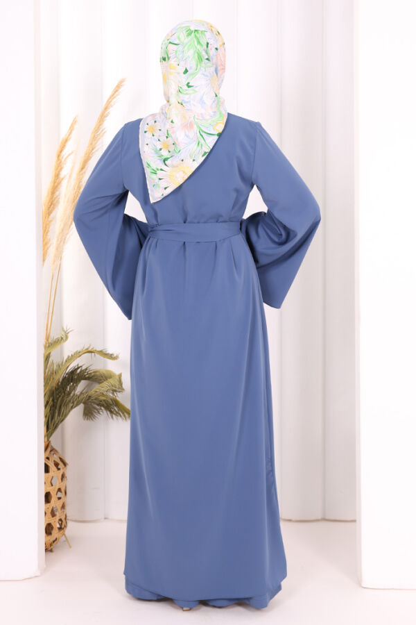 Broş Detaylı Tulum Abaya ve Takım 8016 İndigo - 6