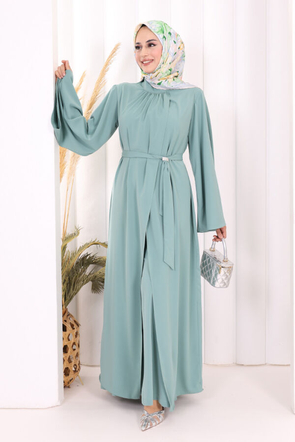 Broş Detaylı Tulum Abaya ve Takım 8016 Mint - 2