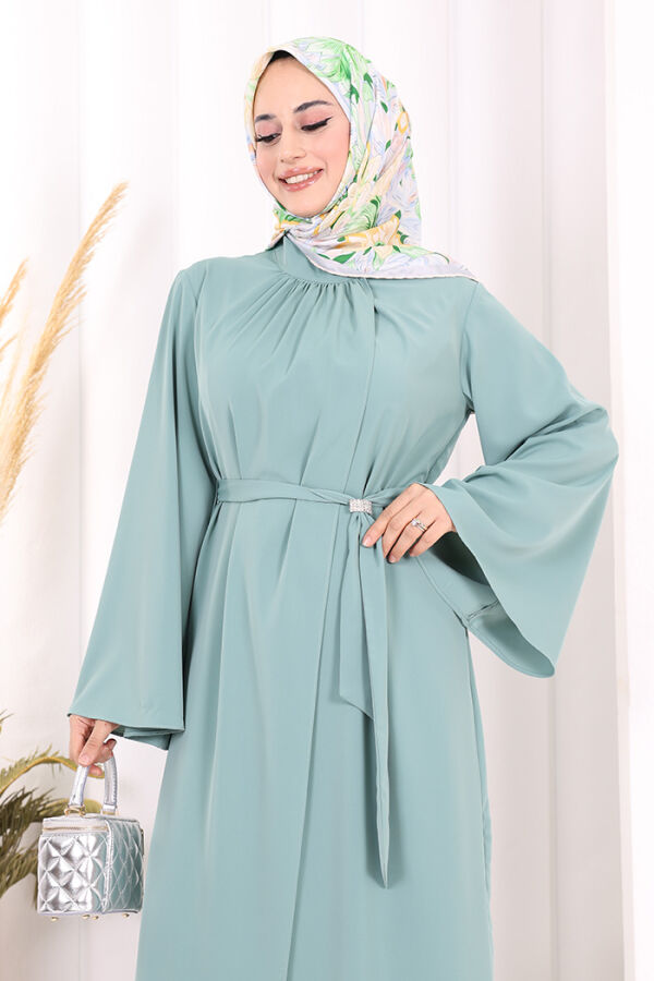 Broş Detaylı Tulum Abaya ve Takım 8016 Mint - 7